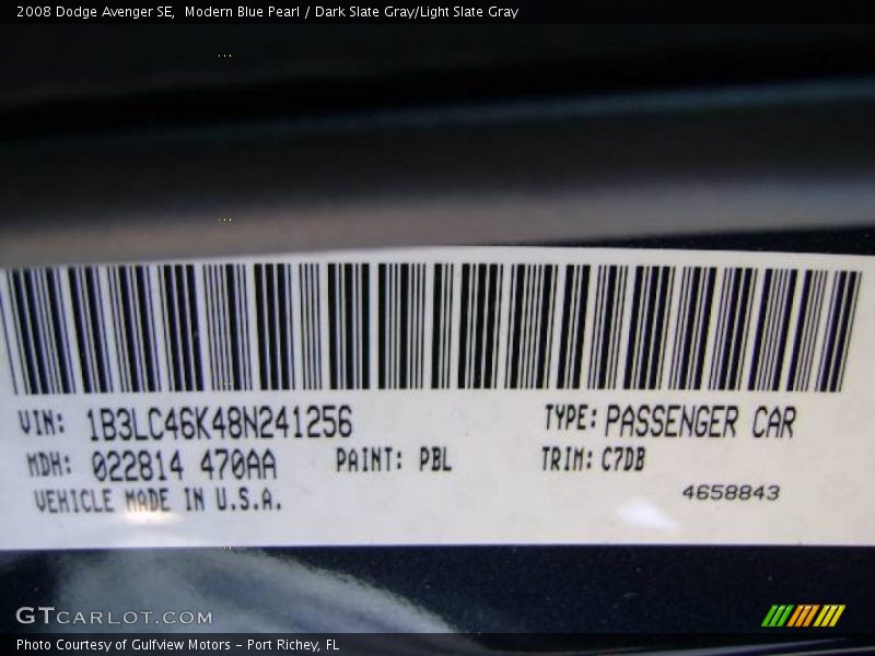 Modern Blue Pearl / Dark Slate Gray/Light Slate Gray 2008 Dodge Avenger SE