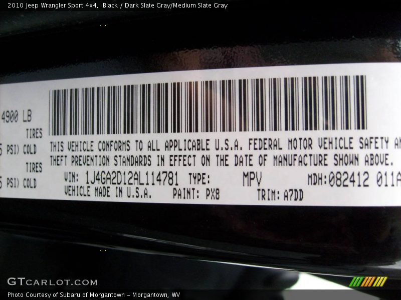 Black / Dark Slate Gray/Medium Slate Gray 2010 Jeep Wrangler Sport 4x4