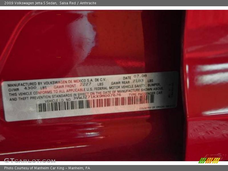 Salsa Red / Anthracite 2009 Volkswagen Jetta S Sedan