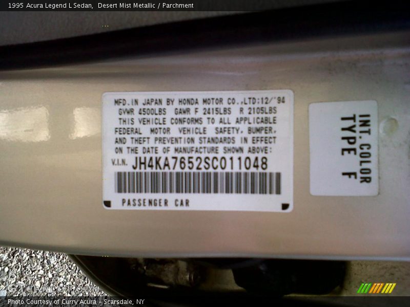 Desert Mist Metallic / Parchment 1995 Acura Legend L Sedan