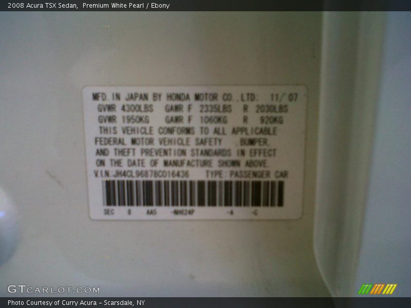 Premium White Pearl / Ebony 2008 Acura TSX Sedan