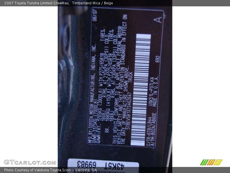Timberland Mica / Beige 2007 Toyota Tundra Limited CrewMax