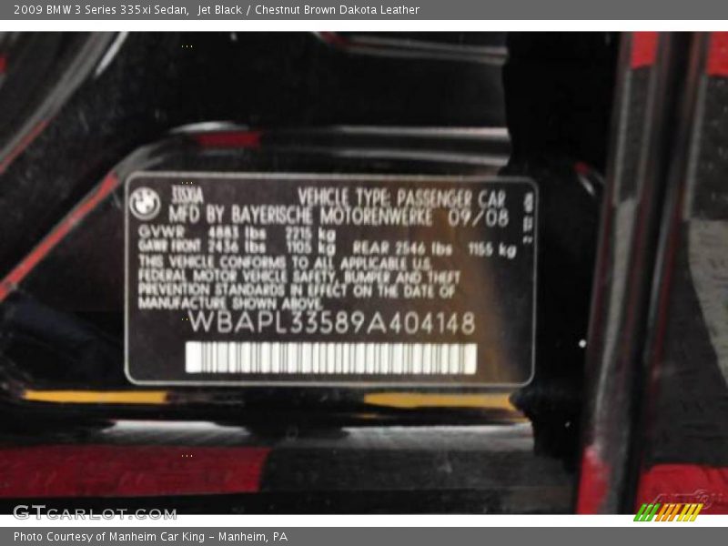 Jet Black / Chestnut Brown Dakota Leather 2009 BMW 3 Series 335xi Sedan