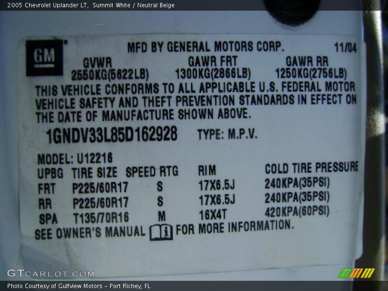 Summit White / Neutral Beige 2005 Chevrolet Uplander LT