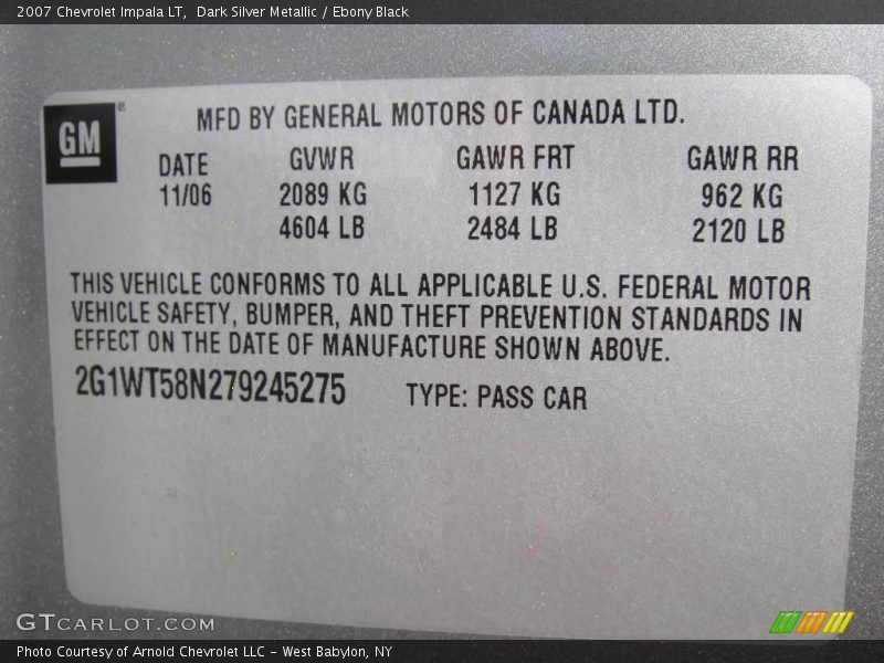 Dark Silver Metallic / Ebony Black 2007 Chevrolet Impala LT