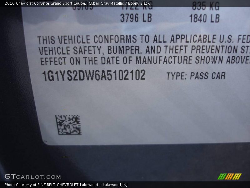 Cyber Gray Metallic / Ebony Black 2010 Chevrolet Corvette Grand Sport Coupe