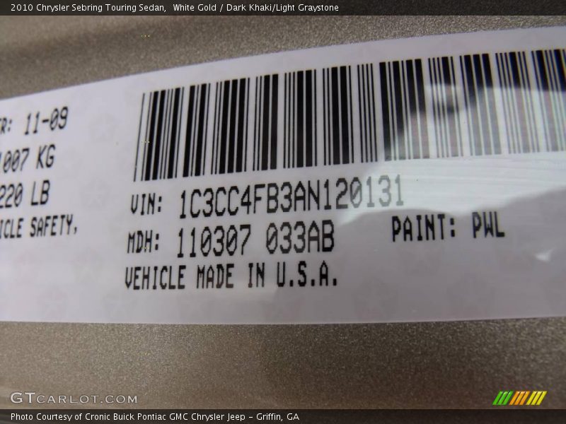 White Gold / Dark Khaki/Light Graystone 2010 Chrysler Sebring Touring Sedan