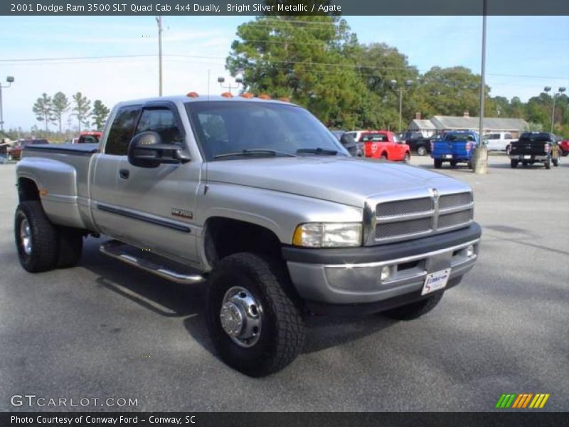 Bright Silver Metallic / Agate 2001 Dodge Ram 3500 SLT Quad Cab 4x4 Dually