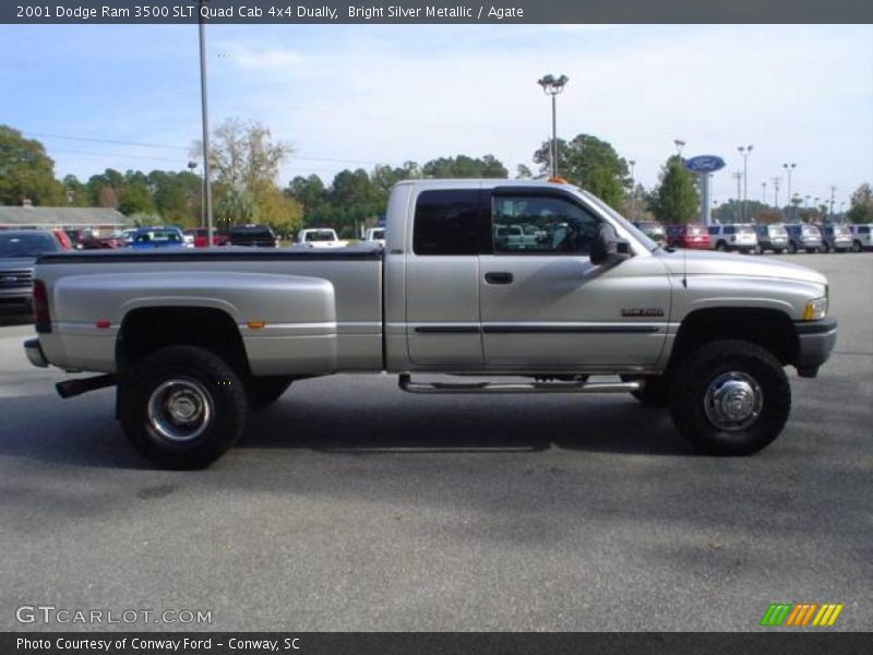 Bright Silver Metallic / Agate 2001 Dodge Ram 3500 SLT Quad Cab 4x4 Dually