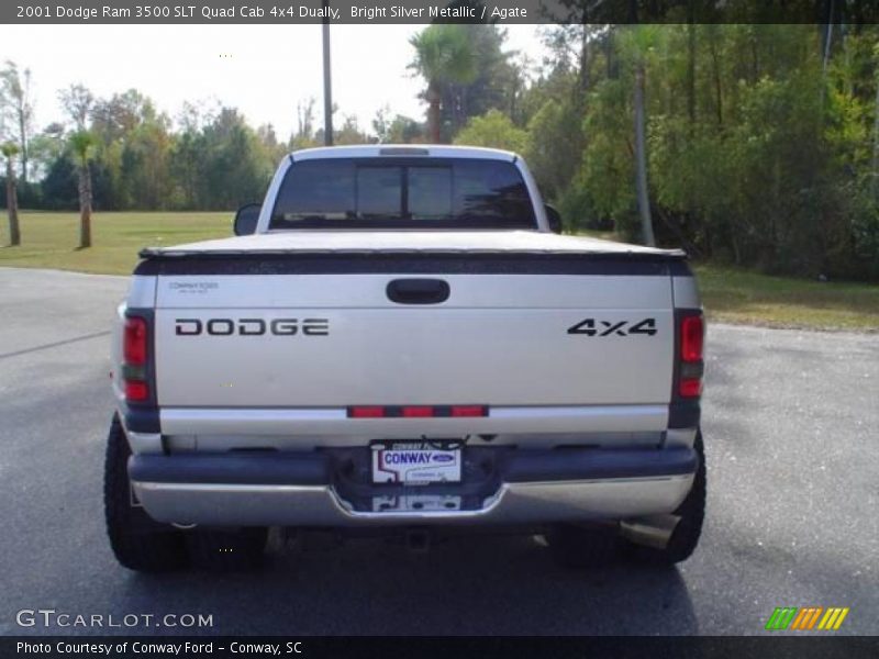 Bright Silver Metallic / Agate 2001 Dodge Ram 3500 SLT Quad Cab 4x4 Dually