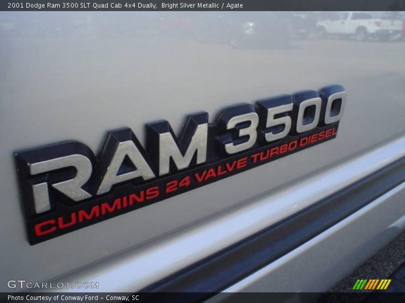 Bright Silver Metallic / Agate 2001 Dodge Ram 3500 SLT Quad Cab 4x4 Dually