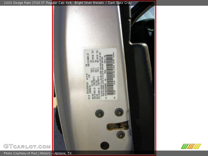 Bright Silver Metallic / Dark Slate Gray 2003 Dodge Ram 2500 ST Regular Cab 4x4