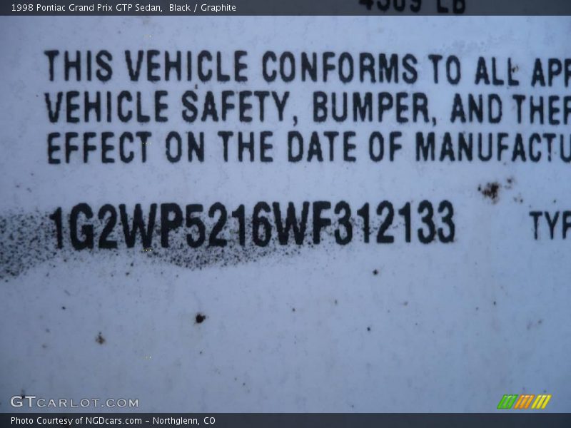 Black / Graphite 1998 Pontiac Grand Prix GTP Sedan