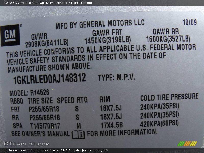 Quicksilver Metallic / Light Titanium 2010 GMC Acadia SLE