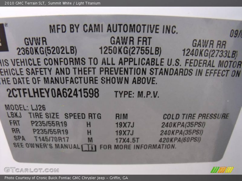 Summit White / Light Titanium 2010 GMC Terrain SLT