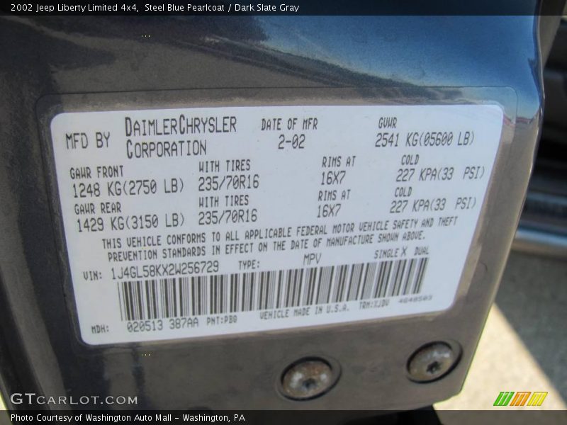 Steel Blue Pearlcoat / Dark Slate Gray 2002 Jeep Liberty Limited 4x4