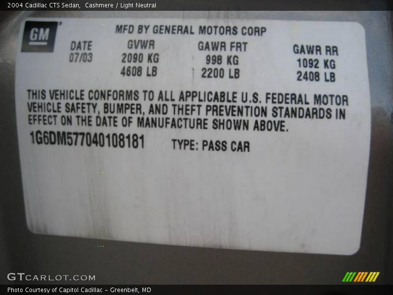 Cashmere / Light Neutral 2004 Cadillac CTS Sedan