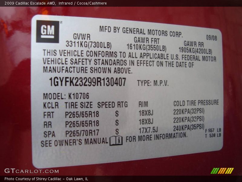 Infrared / Cocoa/Cashmere 2009 Cadillac Escalade AWD