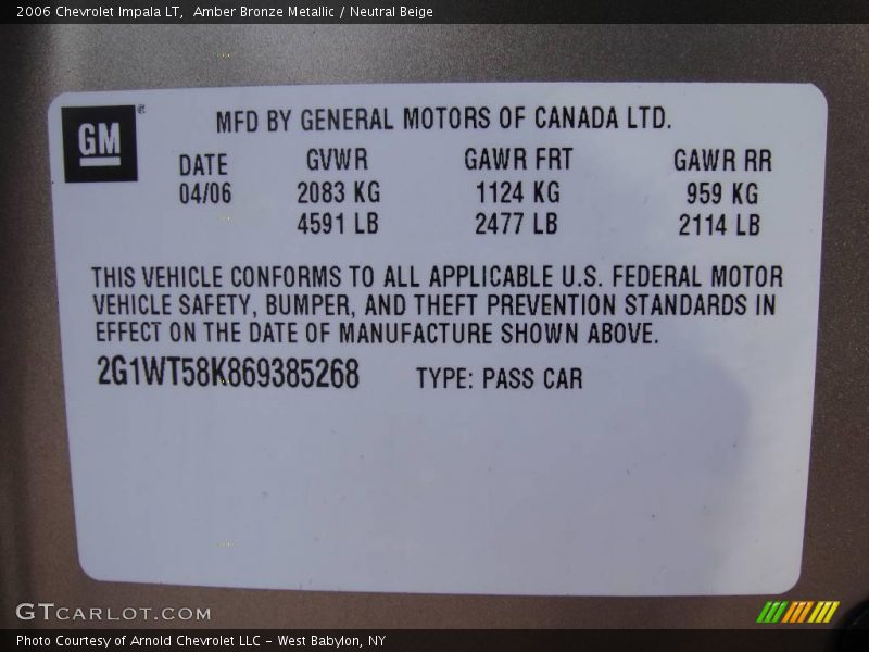 Amber Bronze Metallic / Neutral Beige 2006 Chevrolet Impala LT