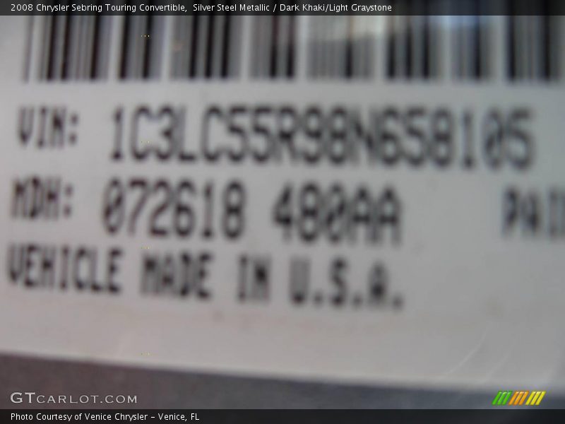 Silver Steel Metallic / Dark Khaki/Light Graystone 2008 Chrysler Sebring Touring Convertible