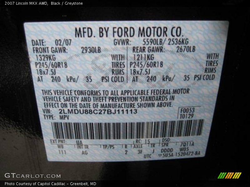 2007 MKX AWD Black Color Code UA