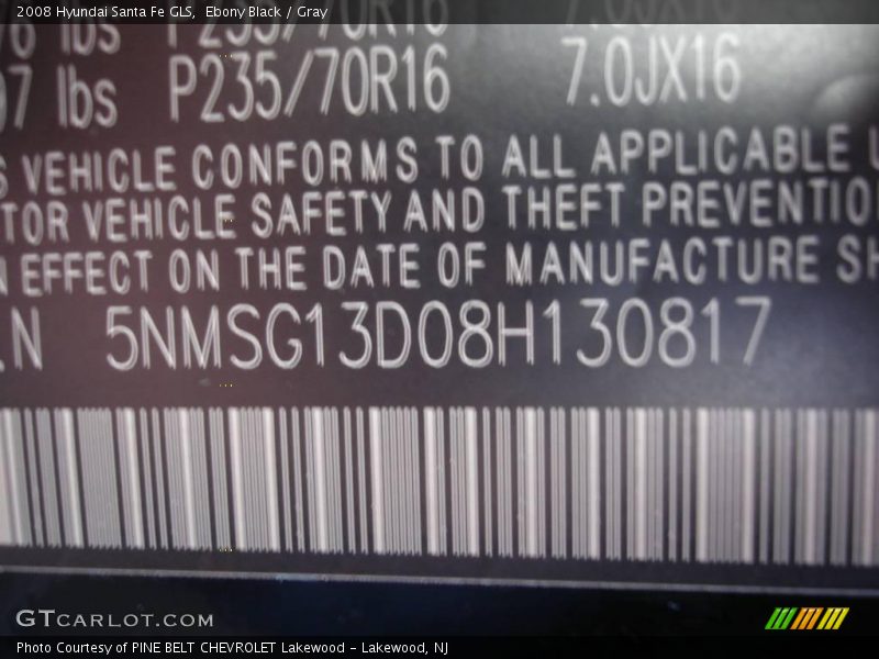 Ebony Black / Gray 2008 Hyundai Santa Fe GLS