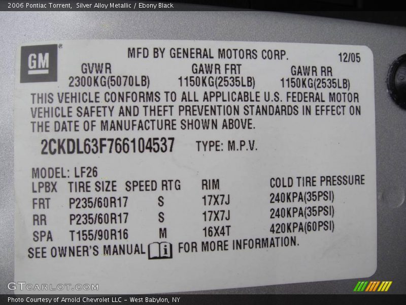 Silver Alloy Metallic / Ebony Black 2006 Pontiac Torrent