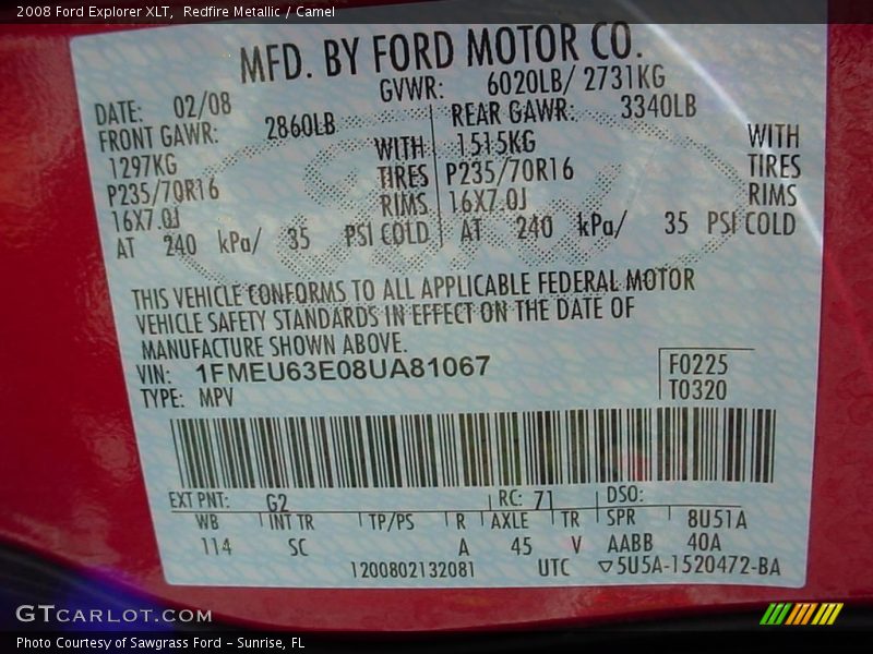 Redfire Metallic / Camel 2008 Ford Explorer XLT