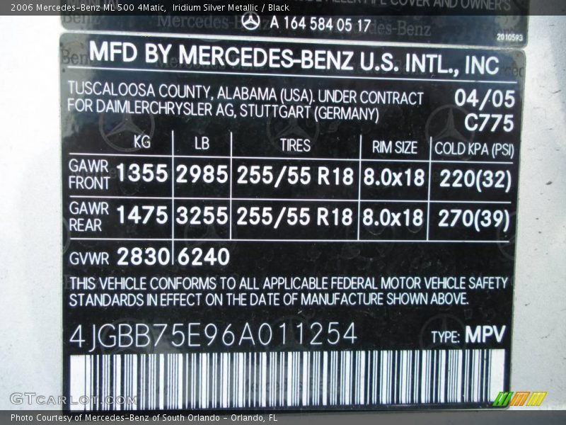 Iridium Silver Metallic / Black 2006 Mercedes-Benz ML 500 4Matic