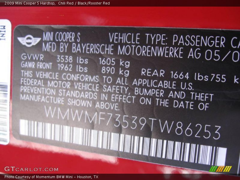 Chili Red / Black/Rooster Red 2009 Mini Cooper S Hardtop