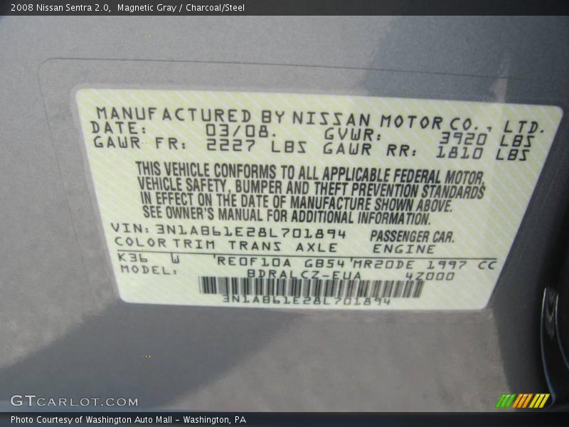 Magnetic Gray / Charcoal/Steel 2008 Nissan Sentra 2.0