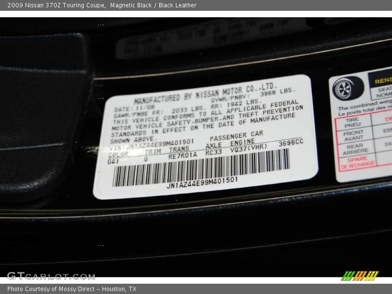 Magnetic Black / Black Leather 2009 Nissan 370Z Touring Coupe