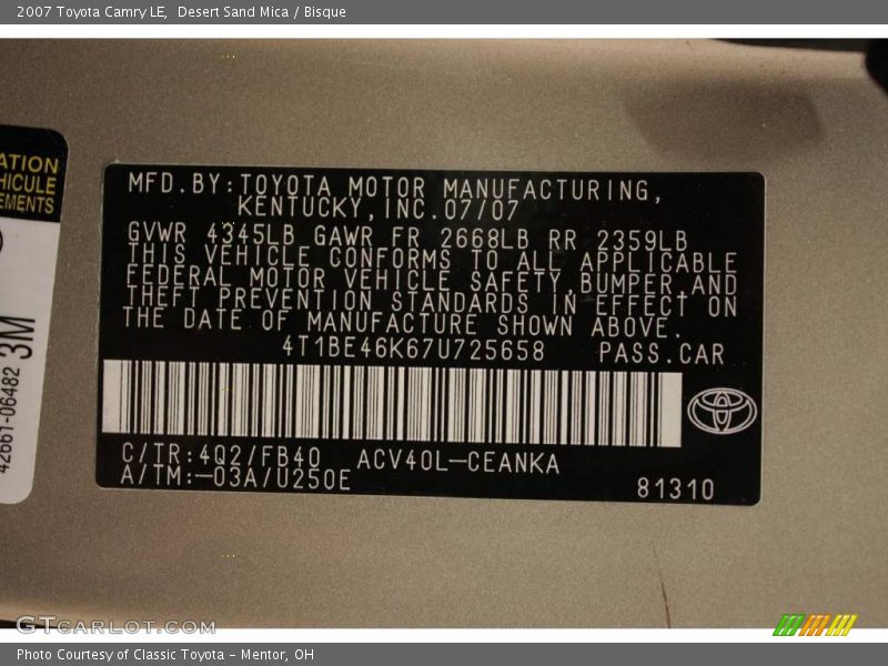 Desert Sand Mica / Bisque 2007 Toyota Camry LE