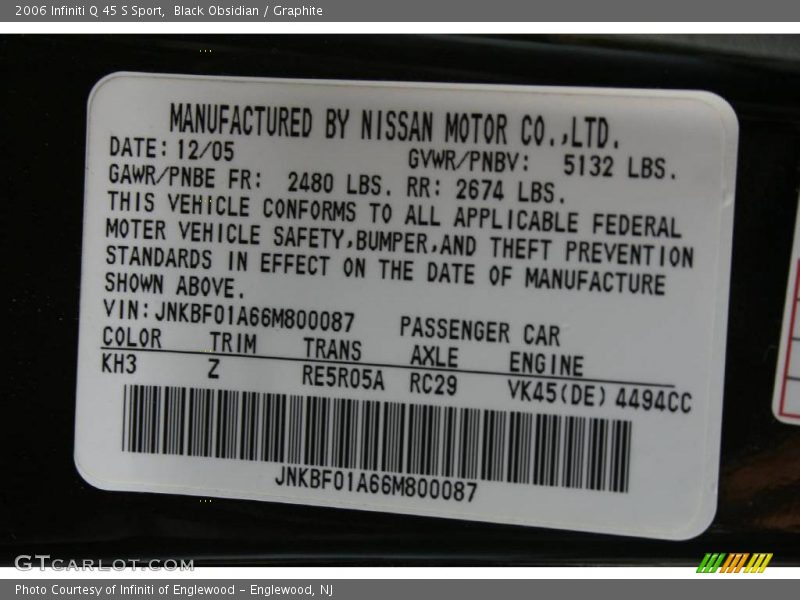 Black Obsidian / Graphite 2006 Infiniti Q 45 S Sport