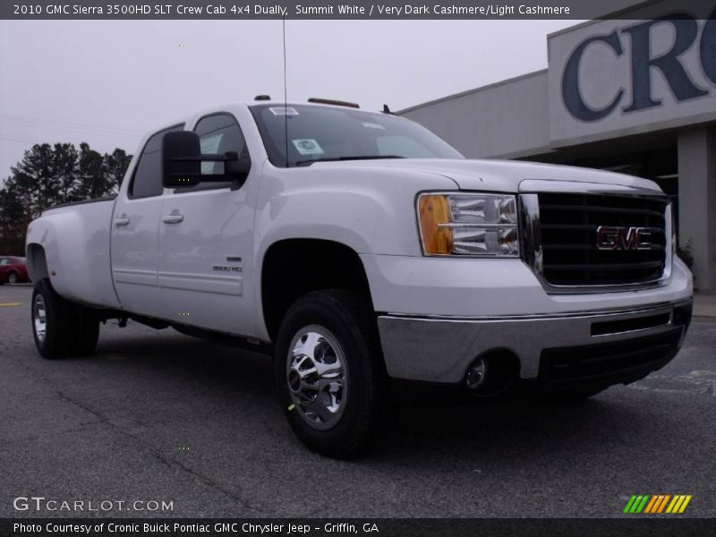 Summit White / Very Dark Cashmere/Light Cashmere 2010 GMC Sierra 3500HD SLT Crew Cab 4x4 Dually