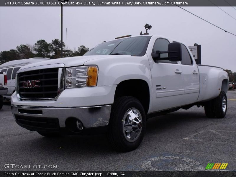 Summit White / Very Dark Cashmere/Light Cashmere 2010 GMC Sierra 3500HD SLT Crew Cab 4x4 Dually