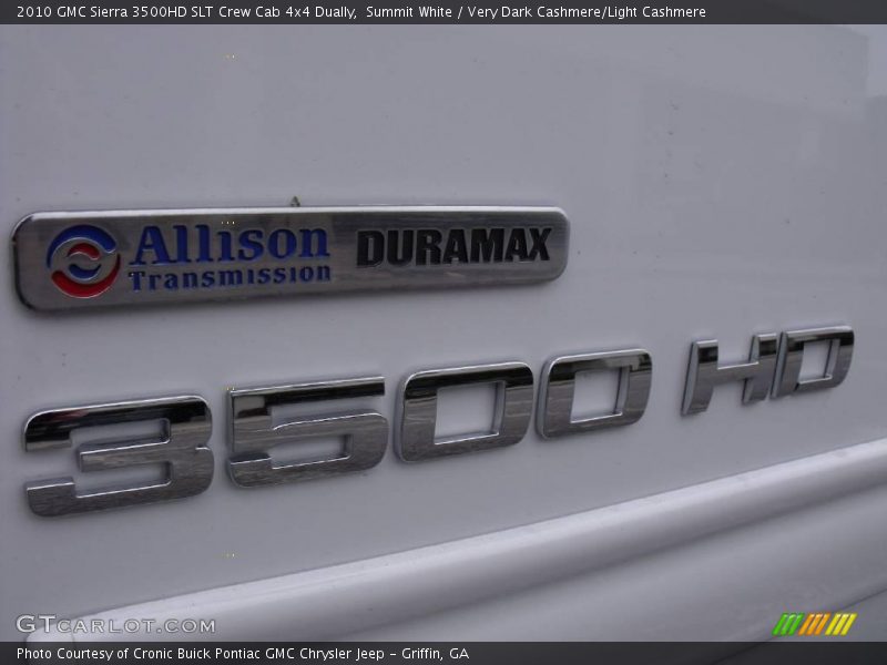 Summit White / Very Dark Cashmere/Light Cashmere 2010 GMC Sierra 3500HD SLT Crew Cab 4x4 Dually