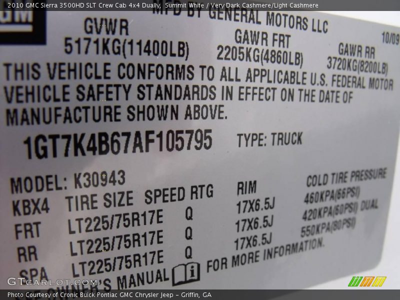 Summit White / Very Dark Cashmere/Light Cashmere 2010 GMC Sierra 3500HD SLT Crew Cab 4x4 Dually