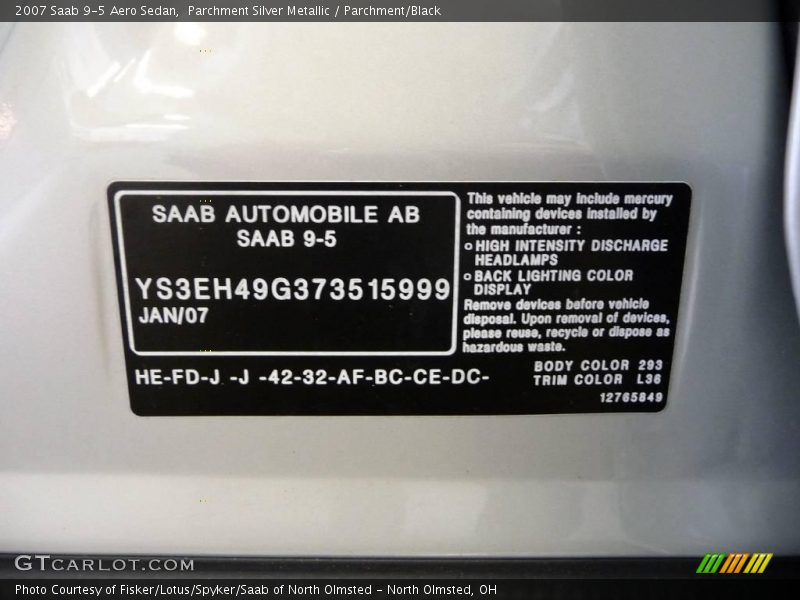 Parchment Silver Metallic / Parchment/Black 2007 Saab 9-5 Aero Sedan