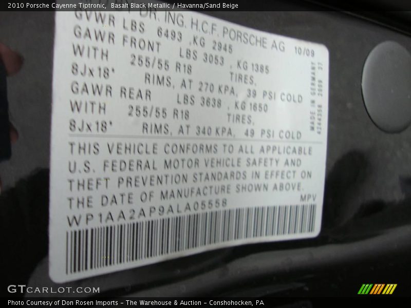 Basalt Black Metallic / Havanna/Sand Beige 2010 Porsche Cayenne Tiptronic