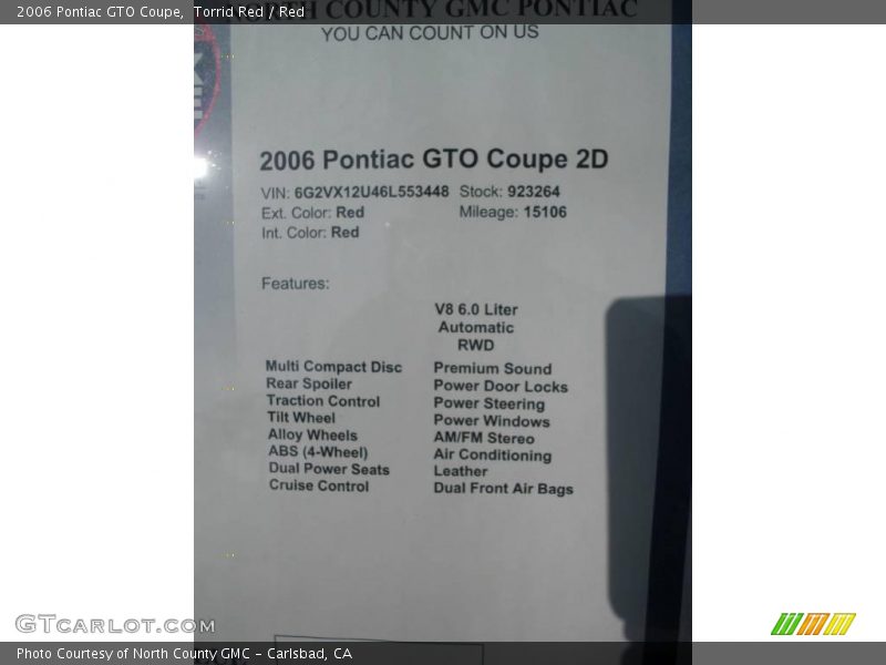 Torrid Red / Red 2006 Pontiac GTO Coupe