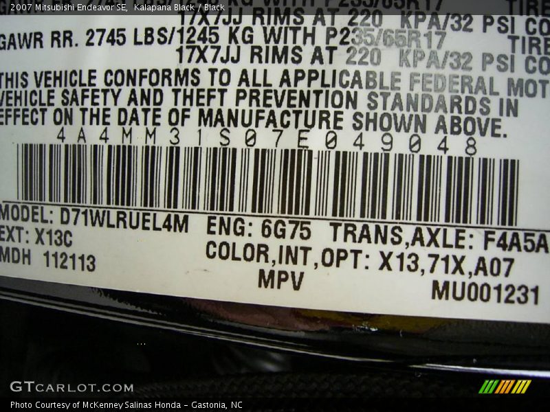 Kalapana Black / Black 2007 Mitsubishi Endeavor SE