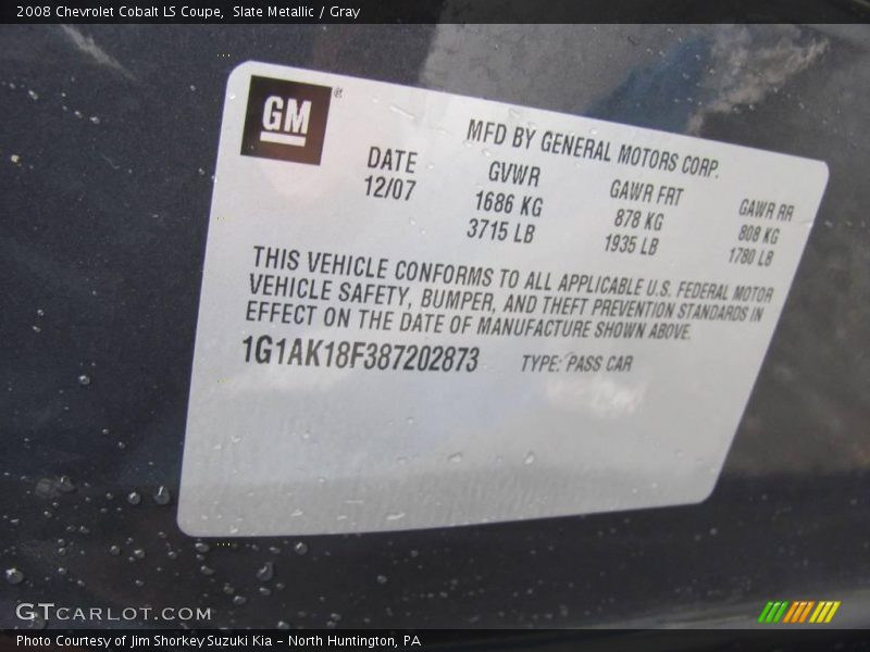 Slate Metallic / Gray 2008 Chevrolet Cobalt LS Coupe