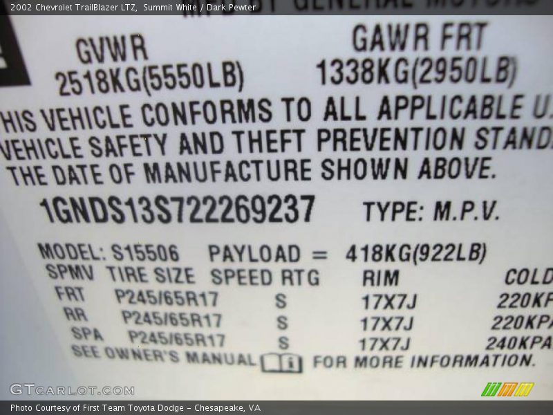 Summit White / Dark Pewter 2002 Chevrolet TrailBlazer LTZ