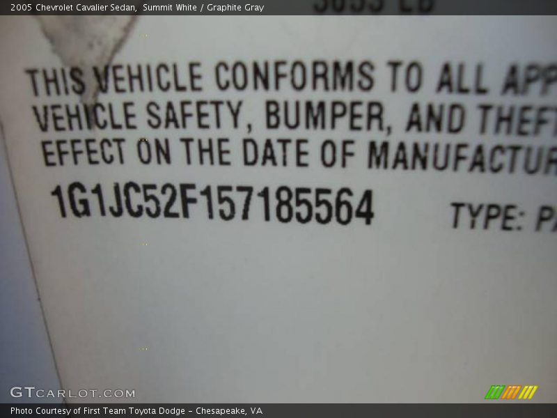 Summit White / Graphite Gray 2005 Chevrolet Cavalier Sedan