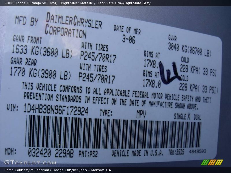 Bright Silver Metallic / Dark Slate Gray/Light Slate Gray 2006 Dodge Durango SXT 4x4