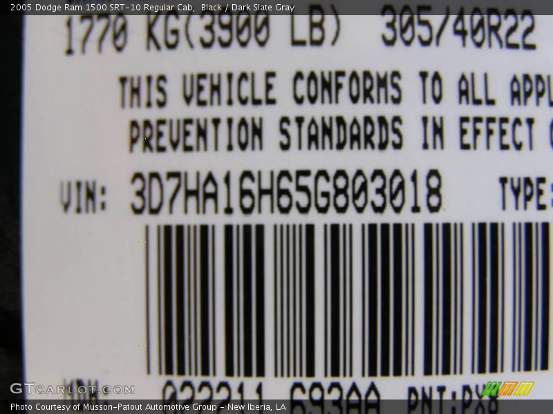 Black / Dark Slate Gray 2005 Dodge Ram 1500 SRT-10 Regular Cab