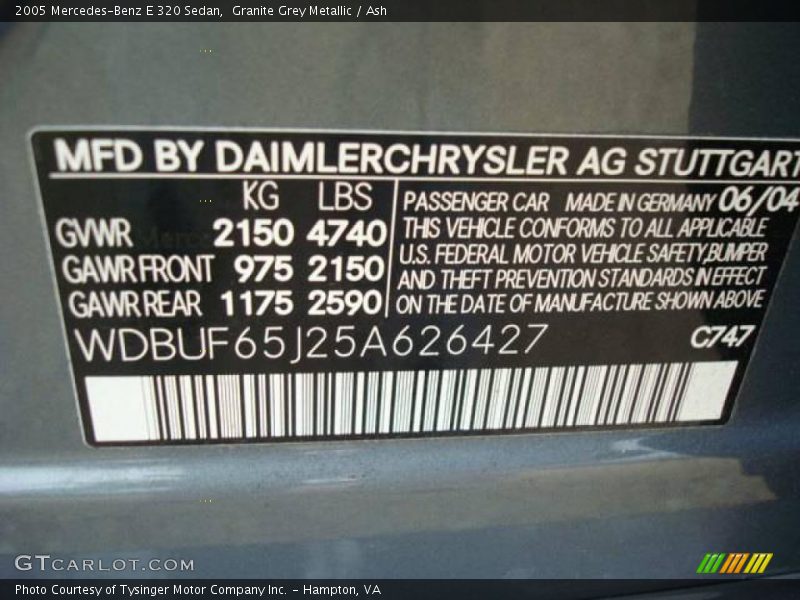 Granite Grey Metallic / Ash 2005 Mercedes-Benz E 320 Sedan