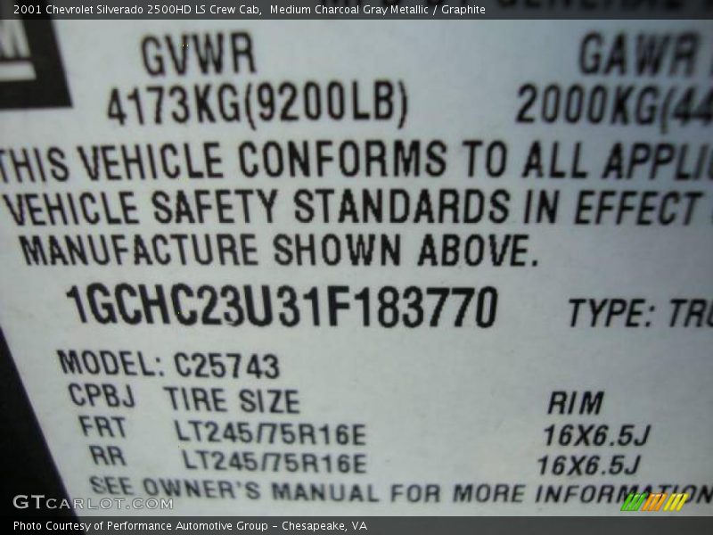 Medium Charcoal Gray Metallic / Graphite 2001 Chevrolet Silverado 2500HD LS Crew Cab