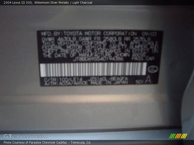 Millennium Silver Metallic / Light Charcoal 2004 Lexus GS 300